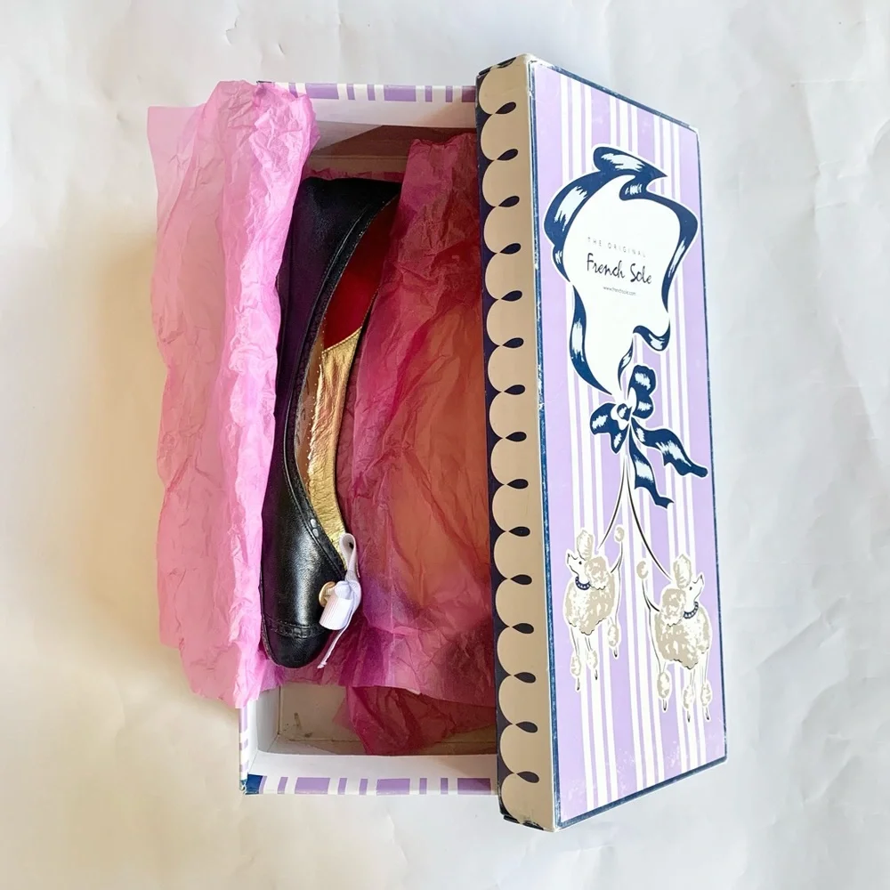 FRENCH SOLE Valentine Black Leather Flats - Picture 6 of 7